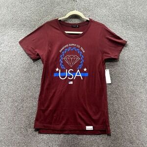Diamond Supply Graphic T-Shirt Men XS Red Crewneck USA Graphic Tee